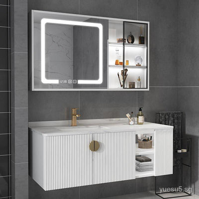 Zcm Bathroom Marble Bathroom Cabinet Solid Wood Stone Plate Bathroom Cabinet Combination Modern