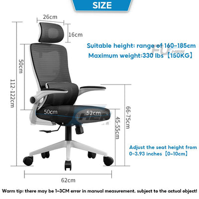 Mesh Office Chair Ergonomic Computer Chair Office Chair High-back 160-185cm Reclining 90-125°