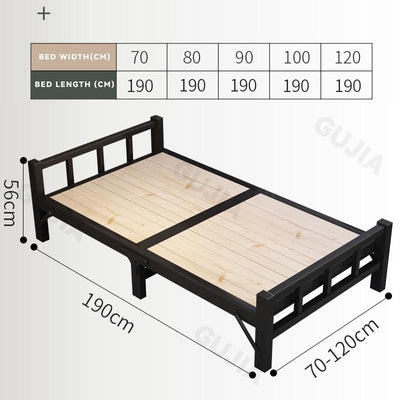 Gs Solid Wooden Foldable Bed Single Bed Frame 1.2m Household Simple Double Nap Pine Iron Frame