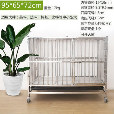 Stainless Steel Dog Cage For Small And Medium Dog Folding Cage With Toilet Thickened