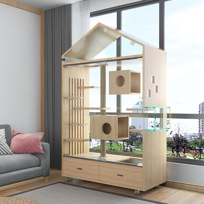 Home Solid Wood Cage Cabinet Villa Apartment Climbing Rack Luxury Large Space Nest Cat House