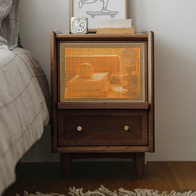 GC Rattan Bedside Table Modern Simple Bedside Cabinet Nordic Solid Wood Integrated Small Bedroom