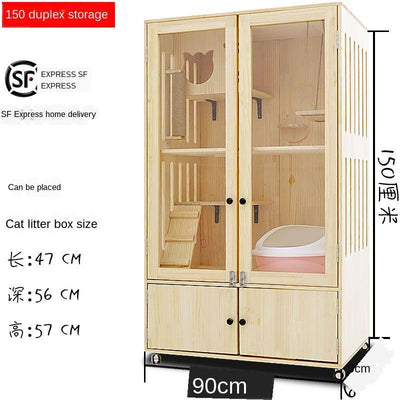 Luxury Villa Solid Wood Closed Cage Transparent Nest Wooden House Display Cat Cabinet