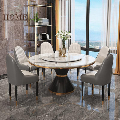 Nordic Marble with Turntable Modern Simple Small Apartment Iron Light Luxury Household Round Dining