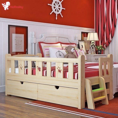 Solid Wood Baby Bed Baby Cot Boy Single Bed Girl Princess Bedside Bed Widened Small Bed With Rails