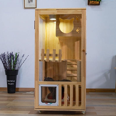 Cat Cage Villa Double-decker Three-story Display Cabinet Solid Wood Pet House