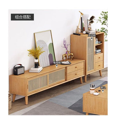 GH Tv Console Cabinet Solid Wood Coffee Table Rattan Storage Cabinet Combination Living Room Nordic