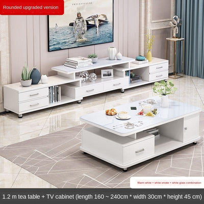 Side A Few Simple European-style Coffee Table Tv Cabinet Combination Of Nordic Solid Wood Rounded