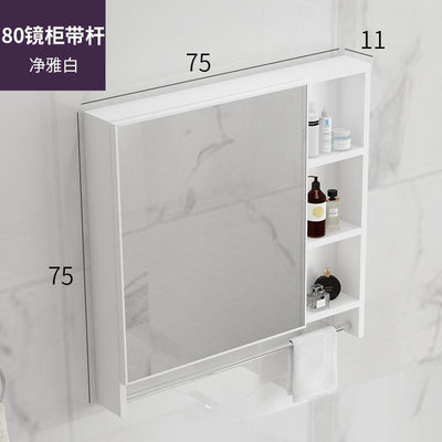 K.T Bathroom Mirror Cabinet Wall Mounted Aluminum Alloy Toilet Storage Box with Towel Rack Shelf