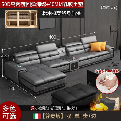 Italian Cowhide Sofa Modern Adjustable Usb Charging Comfortable L-shaped Sofa Set Russian Solid Wood