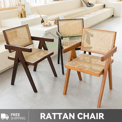 Rattan Chair Solid Wood Dining Chair Study Chairs Balcony Handmade Portable Chair