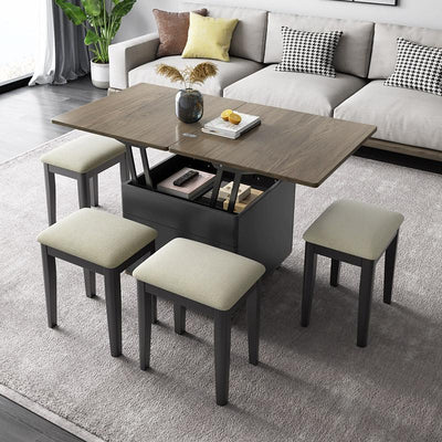 【No Installation】Small Home Lift Coffee Table Dual Purpose Nordic Style Living Room Home Retractable