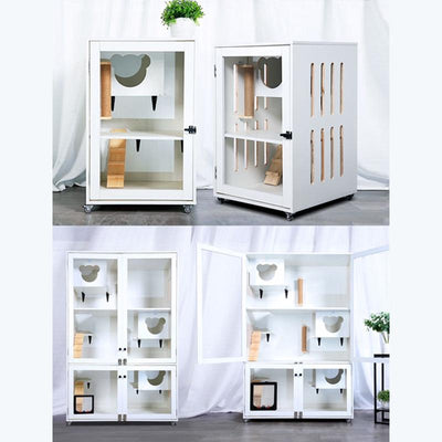 HOOOPET Cat Cage Solid Wood Cat Villa Household Luxury Three Floor Cat Cabinet Pet House