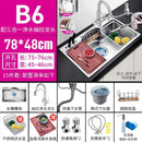 Kitchen Sink Single Basin 304 Stainless Steel Thickened Dishwashing Sink Multifunctional Black Nano