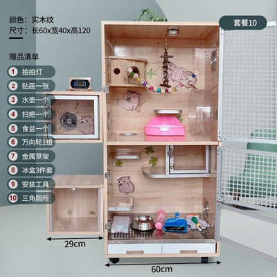 Byto Chinchilla Cage Solid Wood Hamster Cage With Air Conditioning Hamster Villa Cage Large Space