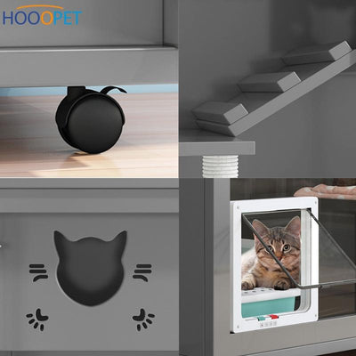 HOOPET Cat Cage Solid Wood Villa Pot Cage Super Large Luxury Cabinet Nest Kitten Double Deck Three