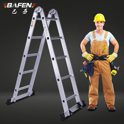 Baffen Telescopic Multi-functional Thickened Aluminum Alloy Folding Household Herringbone Ladder