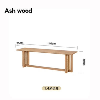 PINA 【Natural Rattan】Japanese Solid Wood Dining Table Bench Household Small Family Rattan Weaving