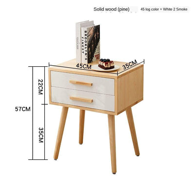 Sanson . Nordic Minimalist Solid Wood Bedside Table Retro Bedside Cabinet Japanese-style White Wax