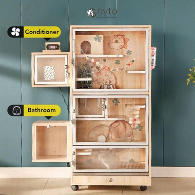 Byto Chinchilla Cage Solid Wood Hamster Cage With Air Conditioning Hamster Villa Cage Large Space