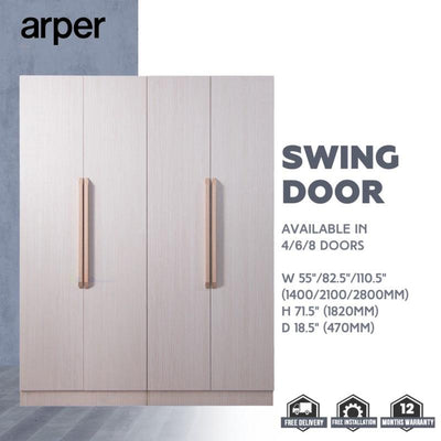 ARPER 4 | 6 Doors Wardrobe, Solid Plywood, 12 Months Warranty, Available with 3 Compartments