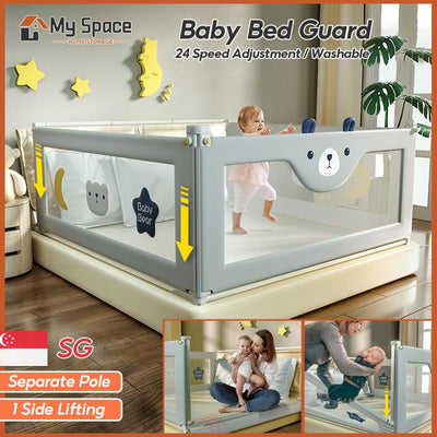 Baby Kids Bed Fence Vertical Lift Baby Bed Guard Rail Fence for Single, Super Single, Queen and King