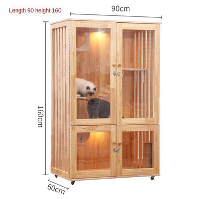 Cat Cage Villa Double-decker Three-story Display Cabinet Solid Wood Pet House