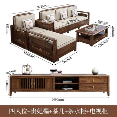 AUSITUR Sofa Living Room Solid Wood Sofa Winter And Summer Dual-use New Chinese Chaise Sofa Set