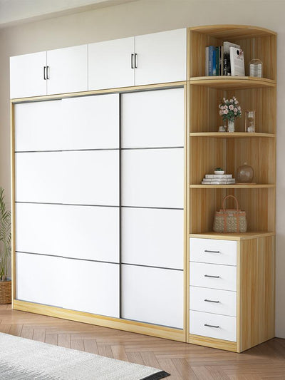 (MUWU) Modern 2021 Wardrobe Nordic Simple Economy Family Bedroom Rental Room Solid Wood Sliding Door