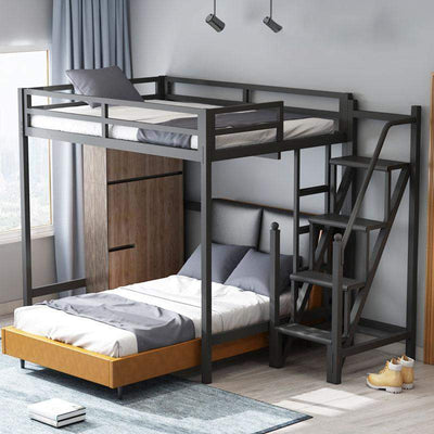 Double Decker Loft Bed Elevated Bunk Black Iron Metal Frame for Home Student Domintory