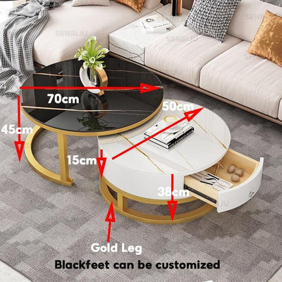 SENBIJU Small Coffee Table Nordic Side Table Round coffee table With Roller