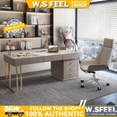 W.S FEEL Luxury Rock Plate Office Table With Socket Modern Simple Stainless Steel Computer Desk