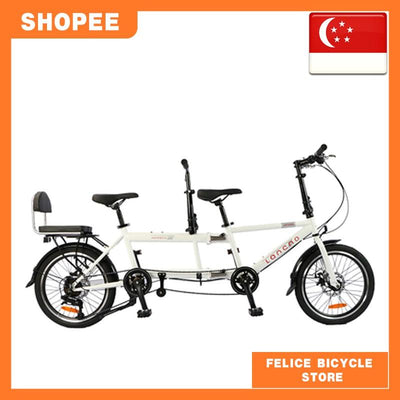 son Father and double bike folding couple tour two people riding parent-child three-person bicycle