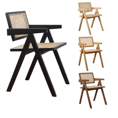 GC Rattan Chair Nordic Dining Chair Solid Wood Household Home Stay Ins Armchair Backrest Portable