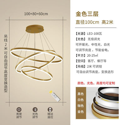 HJFA Living Room Chandelier Modern Simple Light Luxury Duplex Staircase Hall Golden Circle Circular