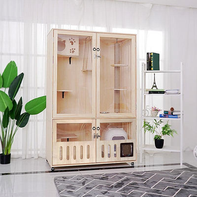 Closed Luxury Solid Four Wood Seasons Universal Double-layer Cabinet Home Cage Villa Cat House