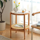 Solid Wood Small Round Table Japanese Style Living Room Rattan Round Glass Coffee Table——japanese