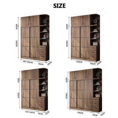 Simple Wardrobe Sliding Door Modern Small Family Bedroom Wooden Storage Cabinet Economy Style