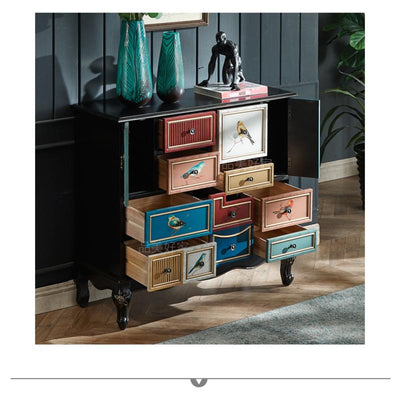 American Style Solid Wood Chest, Garden Painting Living Room Drawer Storage Side Cabinet, Porch