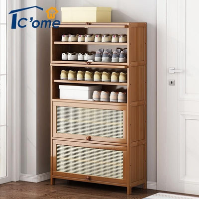 Rattan Bamboo Shoe Rack Shoe Rack Deodorant Breathable Floor Mounted Multi-layer Shoe Cabinet