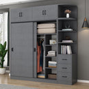 Sliding Door Wardrobe Simple Modern Bedroom Household Storage Children's Solid Wood Panel Locker