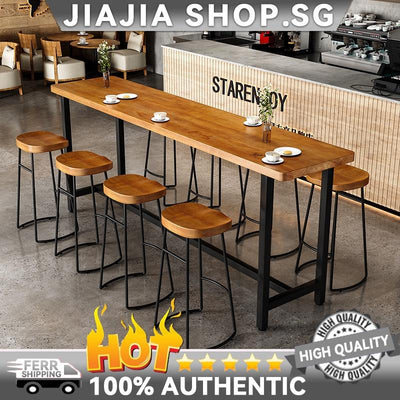 Bar Table Solid Wood High Foot Nordic Bar Table and Chair Iron Leisure Milk Tea Shop Bar Clear Bar