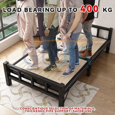 Gs Solid Wooden Foldable Bed Single Bed Frame 1.2m Household Simple Double Nap Pine Iron Frame