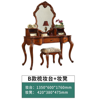 【Ready Stock】American Country Dressing Table Solid Wood Dressing Table with Mirror Bedroom Light