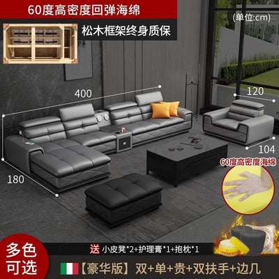 Italian Cowhide Sofa Modern Adjustable Usb Charging Comfortable L-shaped Sofa Set Russian Solid Wood