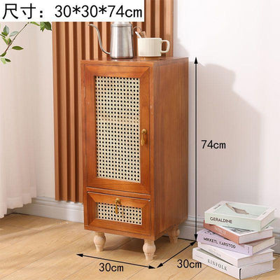 GC Rattan Bedside Table Storage Cabinet Solid Wood Bedroom Kitchen Cabinet Modern Simple