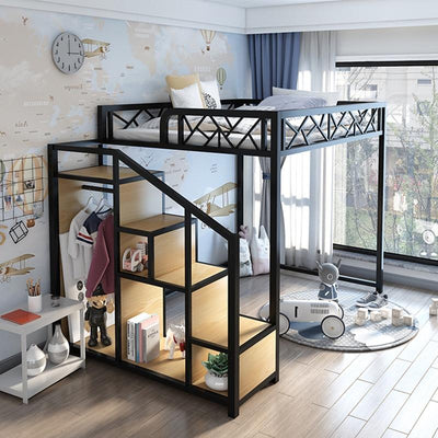 Iron Bed bunk bed Apartment Space Saving 1-2 People Wardrobe Ladder Stable Loft Bed (Customizable)