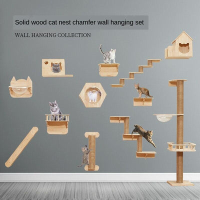 Hanging Nest Rack Wall Climbing Multi-layer Solid Wood Sisal Cat Tree Integrated Wooden Large Space