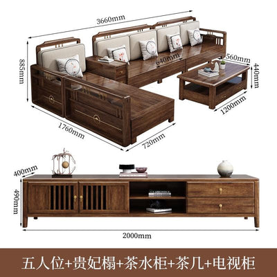 AUSITUR Sofa Living Room Solid Wood Sofa Winter And Summer Dual-use New Chinese Chaise Sofa Set