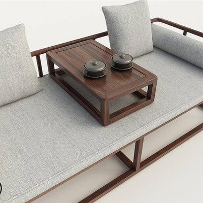 New Chinese Style Small Apartment Solid Wood Sofa Combination Simple Modern Old Elm Luohan Zen Bed